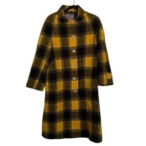 AlexaChung Yellow Check Plaid 100% Wool Raglan Sleeve Coat US 4